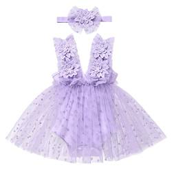 Baby Kleid 1 Geburtstag Mädchen Outfit Taufkleid Prinzessin Tüllrock mit Stirnband Ärmellos Bodykleid Strampler Kleinkinder Partykleid Festkleid Bekleidungssets Neugeborene Fotoshooting Violett 0-6M von FYMNSI