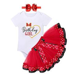 Baby Kleinkinder Mädchen 1/2. 1. 2. Geburtstag Outfit Baumwolle Kurzarm Strampler Body Gepunktet Tutu Tüll Prinzessin Rock Stirnband 3tlg Party Bekleidungsset Rot 2 Jahre von FYMNSI