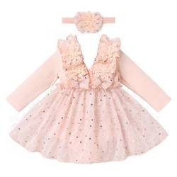 Baby M?dchen 1 Geburtstag Outfit, Herbst Winter Langarmkleid Taufkleid Prinzessin T?llrock mit Stirnband Langarm Bodykleid Kleinkind Partykleid Festkleid Neugeborene Fotoshooting Pfirsich 12-18 Monate von FYMNSI