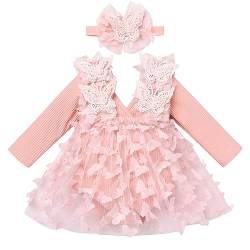 Baby M?dchen 1 Geburtstag Outfit Taufkleid Prinzessin T?llrock Langarm Bodykleid Kleinkinder Partykleid V-Ausschnitt Festkleid Herbstkleid Neugeborene Fotoshooting Rosa Schmetterling 18-24 Monate von FYMNSI