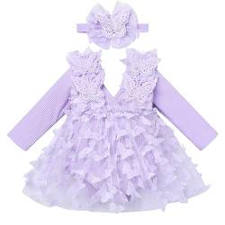 Baby M?dchen 1 Geburtstag Outfit Taufkleid Prinzessin T?llrock Langarm Bodykleid Kleinkinder Partykleid V-Ausschnitt Festkleid Herbstkleid Neugeborene Fotoshooting Violett Schmetterling 18-24 Monate von FYMNSI