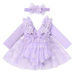 Baby M?dchen 1 Geburtstag Outfit Taufkleid Prinzessin T?llrock Langarm Bodykleid Kleinkinder Partykleid V-Ausschnitt Festkleid Herbstkleid Neugeborene Fotoshooting Violett Schneeflocke 6-12 Monate von FYMNSI