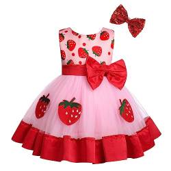 Baby M?dchen Taufkleid 1. Geburtstag Partykleid Kleinkinder Sommerkleid R?cken V-Ausschnitt Bowknot T?llkleid Pailletten ?rmellos Prinzessin Abendkleid Festliches Festkleider Rot Erdbeere 12-18 Monate von FYMNSI