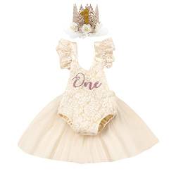 Baby Mädchen 1. Geburtstag Fotoshooting Outfit Spitze Body Strampler Tüll Tütü Prinzessin Partykleid mit Stirnband Kleinkinder Es ist Mein Erster Geburtstag Party Bekleidungsset Aprikose 12-18 Monate von FYMNSI