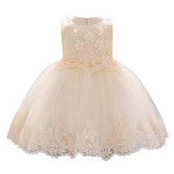 Baby Mädchen 1. Geburtstag Partykleid Blumenmädchen Hochzeit Brautjungfer Festliches Festkleid Prinzessin Tütü Tüll Spitzenkleid Abendkleid Taufkleid Ärmellos Cocktailkleid Champagner 6-12 Monate von FYMNSI