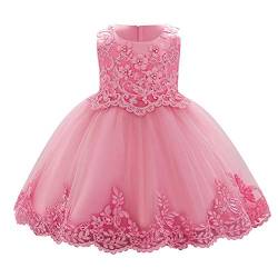 Baby Mädchen 1. Geburtstag Partykleid Blumenmädchen Hochzeit Brautjungfer Festliches Festkleid Prinzessin Tütü Tüll Spitzenkleid Abendkleid Taufkleid Ärmellos Cocktailkleid Dunkelrosa 6-12 Monate von FYMNSI