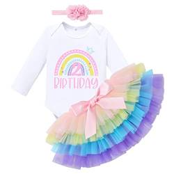 Baby Mädchen Boho Regenbogen Zweiter 2. Geburtstag Outfit Baumowlle Langarm Strampler Body Tütü Tüll Rock Blumen Stirnband 2 Jahre Alt Party Fotoshooting Herbst Bekleidung Regenbogen Langarm 2 Jahre von FYMNSI