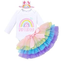 Baby Mädchen Boho Regenbogen Zweiter 2. Geburtstag Outfit Baumowlle Langarm Strampler Body Tütü Tüll Rock Mini Krone Hut 2 Jahre Alt Party Fotoshooting Herbst Bekleidung Regenbogen 2nd Birthday von FYMNSI