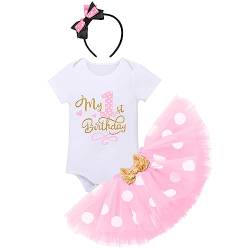 Baby Mädchen Mein 1. Geburtstag Outfit Baumwolle Kurzarm Body Strampler Prinzessin Gepunktet Tütü Tüll Rock Stirnband 3tlg 1 Jahr Alt Party Bekleidungsset Party Kostüm Rosa 1. Geburtstag 1 Jahr von FYMNSI