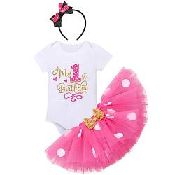 Baby Mädchen Mein 1. Geburtstag Outfit Baumwolle Kurzarm Body Strampler Prinzessin Gepunktet Tütü Tüll Rock Stirnband 3tlg 1 Jahr Alt Party Bekleidungsset Party Kostüm Rose 1. Geburtstag 1 Jahr von FYMNSI