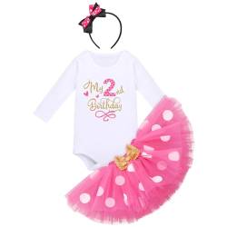 Baby Mädchen Mein 2. Geburtstag Party Outfit Maus Kostüm Baumwolle Langarm Body Strampler Prinzessin Gepunktet Tütü Tüll Rock Stirnband Herbst Winter Bekleidungsset Rose - Mein 2. Geburtstag 2 Jahre von FYMNSI