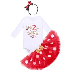 Baby Mädchen Mein 2. Geburtstag Party Outfit Maus Kostüm Baumwolle Langarm Body Strampler Prinzessin Gepunktet Tütü Tüll Rock Stirnband Herbst Winter Bekleidungsset Rot - Mein 2. Geburtstag 2 Jahre von FYMNSI