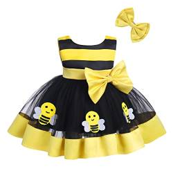 Baby Mädchen Taufkleid 1. Geburtstag Partykleid Kleinkinder Sommerkleid V-Ausschnitt Bowknot Tütü Tüllkleid Pailletten Ärmellos Prinzessin Abendkleid Festliches Festkleider Gelb Biene 18-24 Monate von FYMNSI