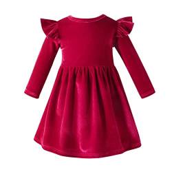 Baby Samtkleid Kleinkinder M?dchen Vintage A-Linie R?schen Langarm Prinzessin Abendkleid Weihnachtskleid Weihnachten Partykleid Festlich Festkleid Faltenrock Hochzeit Herbst Winter Rot 2-3 Jahre von FYMNSI