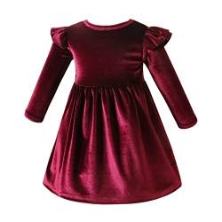 Baby Samtkleid Kleinkinder M?dchen Vintage A-Linie R?schen Langarm Prinzessin Abendkleid Weihnachtskleid Weihnachten Partykleid Festlich Festkleid Faltenrock Hochzeit Herbst Winter Weinrot 12-18M von FYMNSI