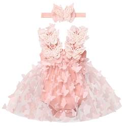 Baby Schmetterling Kleid 1 Geburtstag Mädchen Outfit Taufkleid Prinzessin Tüllrock mit Stirnband Ärmellos Bodykleid Kleinkinder Partykleid Festkleid Bekleidung Neugeborene Fotoshooting Hellrosa 0-6M von FYMNSI