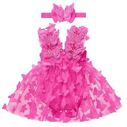 Baby Schmetterling Kleid 1 Geburtstag Mädchen Outfit Taufkleid Prinzessin Tüllrock mit Stirnband Ärmellos Bodykleid Kleinkinder Partykleid Festkleid Bekleidungssets Neugeborene Fotoshooting Rose 0-6M von FYMNSI