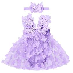 Baby Schmetterling Kleid Geburtstag Mädchen Outfit Taufkleid Prinzessin Tüllrock mit Stirnband Ärmellos Bodykleid Kleinkind Partykleid Festkleid Bekleidungssets Neugeborene Fotoshooting Violett 6-12M von FYMNSI