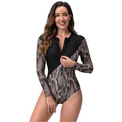 Badeanzug Damen Langarm Badeanz?ge Einteiliger Badeanzug F?r Damen Einteilige Bademode One Piece Swimsuit Monokini Strandmode Sommer Rashguard Rei?verschluss Surfanzug Tauchanzug Schlangenhaut L von FYMNSI