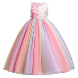 Blumenmädchen Kleid Kinder Mädchen Langes Abendkleider Schmetterling Ärmellos Festlich Hochzeit Brautjungfern Geburtstag Partykleid Regenbogen Tüll Prinzessin Kommunion Ballkleid Rosa Bunt 4-5 Jahre von FYMNSI