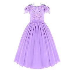 Blumenmädchenkleid Kinder Mädchen Chiffon Maxikleid Blumen Applikation Spitze Kurzarm Partykleid Hochzeit Brautjungfer Langes Abendkleid Prinzessin Festkleid Sommerkleid Ballkleid Violett 5-6 Jahre von FYMNSI