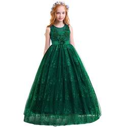 Blumenmädchenkleid Kinder Mädchen Langes Abendkleider Festliches Festkleid Stickerei Tüll Prinzessin Geburtstagskleid Partykleid Ärmellos Maxikleid Hochzeit Brautjungfern Kleider Grün 12-13 Jahre von FYMNSI