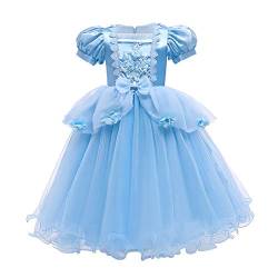 Cinderelle Kostüm Mädchen Aschenputtel Kleid Kinder Prinzessin Partykleid Halloween Cosplay Karneval Fasching Verkleidung Kurzarm Tüll Maxikleid Langes Abendkleid Ballkleid Kleidung Blau 3-4 Jahre von FYMNSI