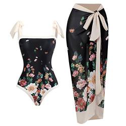 Damen Badeanzug Bauchweg Monokini Elegant Blumen Gedruckt Badeanzugkleid Badekleid Schwimmrock Retro Schwimmkleid Baderock Tankini Sport Schwimmanzug Bademode Swimsuit Sportbadeanzüge Schwarz Blumen L von FYMNSI