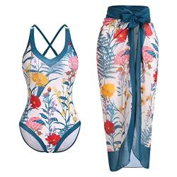 Damen Badeanzug Bauchweg V-Ausschnitt Monokini Elegant Badeanzugkleid Badekleid Schwimmrock Retro Schwimmkleid Baderock Tankini Sport Schwimmanzug Bademode Swimsuit Sportbadeanzüge Dunkelgrün L von FYMNSI