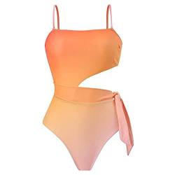 Damen Badeanzug Einteilige Monokini Raffung Bauchweg Cut Out Träger Schwimmanzug Bademode Blumen Gedruckt Figurformende Badeanzüge Sexy Push Up Sport Swimsuit Strandmode Sommer Orange Einteilig L von FYMNSI