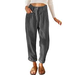 Damen Cordhose L?ssig Cord Hosen F?r Frauen Hohe Taille Lange Gerade Bein Baggy Hosen Mit Taschen B?ro Arbeit Casual Knopfleiste Rei?verschluss Einfarbig Lockere Vintage Freizeithose Dunkelgrau M von FYMNSI