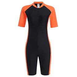 Damen Einteiler Badeanzug Rashguard Surfanzug mit Bein Reißverschluss UPF 50+ Bademode Surfen Schwimmanzug Neoprenanzug Gebaut in BH Bauchweg Sportlich Sonnenschutz Badebekleidung Schwarz + Orange XL von FYMNSI