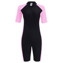 Damen Einteiler Badeanzug Rashguard Surfanzug mit Bein Reißverschluss UPF 50+ Bademode Surfen Schwimmanzug Neoprenanzug Gebaut in BH Bauchweg Sportlich Sonnenschutz Badebekleidung Schwarz + Rosa L von FYMNSI