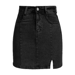 Damen Jeansrock Denim Rock Y2K Hohe Taille Solide A-Linie Jean R?cke Micro Minirock Bodycon Vintage Cargo Rock Western H?ftrock mit Knopfleiste L?ssig Sommerrock E-Girl Streetwear Schwarz L von FYMNSI