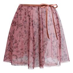 Damen M?dchen Ballettrock Wickelrock Blumenmuster Mesh Tanz Rock Verstellbare Taille Krawatten Gymnastik R?cke Prinzessin Minirock Tanzbekleidung Tanzr?cke Dancewear Party Kost?m Staubige Rosa L-XL von FYMNSI