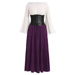 Damen Mittelalter Kleid Gothic Retro Trompeten?rmel Partykleid Renaissance Cosplay Mittelalterliches Kost?m Viktorianischen K?nigin Kleid Langes Abendkleid Maxikleid f?r Halloween Karneval Lila XXL von FYMNSI