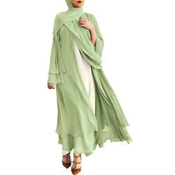 Damen Muslimische Kleid Islamisch Chiffon Offenes Gebetskleid für Frauen Robe in Voller Länge Dubai Nahen Osten Türkei Islam Ramadan Eid Mubarak Maxikleid Abaya Kaftan Hellgrün M von FYMNSI