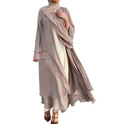 Damen Muslimische Kleid Islamisch Chiffon Offenes Gebetskleid für Frauen Robe in Voller Länge Dubai Nahen Osten Türkei Islam Ramadan Eid Mubarak Maxikleid Abaya Kaftan Khaki L von FYMNSI