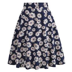 Damen Rockabilly Rock Vintage 1950er Jahre Retro Blumen Druck Faltenrock Elastische Hohe Taille Swing Glockenrock Tellerrock Plissee A-Linie Knielang Festliche R?ck Trachtenrock Marineblau Blumen XXL von FYMNSI