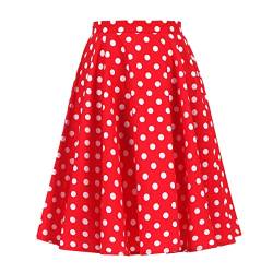 Damen Rockabilly Rock Vintage 1950er Jahre Retro Gepunktet Faltenrock Elastische Hohe Taille Swing Glockenrock Tellerrock Plissee A-Linie Knielang Festliche Röck Trachtenrock Sommer Rot Gepunktet XXL von FYMNSI