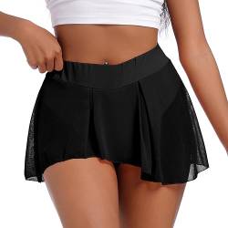 Damen Sexy fließende Röcke Shorts Sheer Tüll 2 in 1 Pole Dance Yoga Rave Hose Sexy Schmetterling Booty Shorts Hot Pants, Schwarz, Groß von FYMNSI