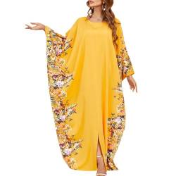 Damen ?berdimensional Maxi Kimono Kaftan ?bergr??e Strandkleid Tunika Elegante Lange Bikini Cover Ups Strandponcho Blumendruck Pareo Muslimisch Arabisch Naher Osten Boho Maxikleid Gelb Einheitsgr??e von FYMNSI