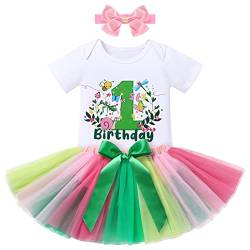 FYMNSI 1 Geburtstag Mädchen Outfit Baby Insekt Thema 1 Jahr Party Bekleidungsset Cake Smash Fotoshooting Kurzarm Body Strampler Prinzessin Kleid Tütü Tüll Rock Stirnband 3tlg Set Grün 1 Jahr von FYMNSI