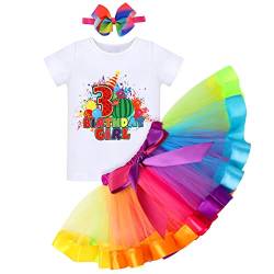 FYMNSI 3. Dritter Geburtstag Outfit Regenbogen Tütü Rock Kurzarm T-shirt Tops Stirnband Cartoon 3 Jahre Party Fotoshooting Fotografie Fasching Kostüme Bekleidungsset 3rd Birthday Girl 3 Jahre von FYMNSI