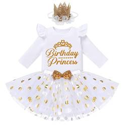 FYMNSI Baby Kinder M?dchen Geburtstag Outfit Baumwolle Langarm Top T-shirt Prinzessin Tutu T?ll Rock Stirnband 3tlg Partykleid Festliches Fotoshooting Herbst Bekleidungsset Wei? 2-3 Jahre von FYMNSI