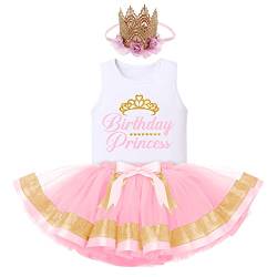 FYMNSI Baby Kinder M?dchen Geburtstag Outfit Baumwolle Weste T-Shirt Tops Prinzessin Tutu T?ll Rock Stirnband 3tlg Partykleid Fotoshooting Bekleidungsset Rosa 4-5 Jahre von FYMNSI