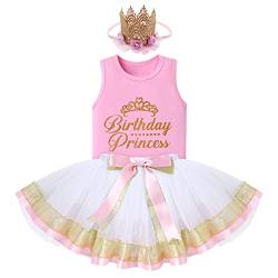 FYMNSI Baby Kinder Mädchen Geburtstag Outfit Baumwolle Weste T-Shirt Tops Prinzessin Tutu Tüll Rock Stirnband 3tlg Partykleid Fotoshooting Bekleidungsset Rosa + Weiß 2-3 Jahre von FYMNSI