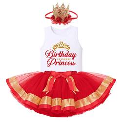 FYMNSI Baby Kinder Mädchen Geburtstag Outfit Baumwolle Weste T-Shirt Tops Prinzessin Tutu Tüll Rock Stirnband 3tlg Partykleid Fotoshooting Bekleidungsset Rot 6-12 Monate von FYMNSI