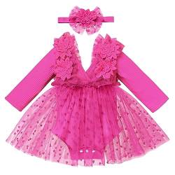 FYMNSI Baby M?dchen 1 Geburtstag Outfit Taufkleid Prinzessin T?llrock Langarm Bodykleid Kleinkinder Partykleid V-Ausschnitt Festkleid Herbstkleid Neugeborene Fotoshooting Rose Herz 18-24 Monate von FYMNSI