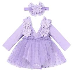 FYMNSI Baby M?dchen 1 Geburtstag Outfit Taufkleid Prinzessin T?llrock Langarm Bodykleid Kleinkinder Partykleid V-Ausschnitt Festkleid Herbstkleid Neugeborene Fotoshooting Violett Herz 18-24 Monate von FYMNSI